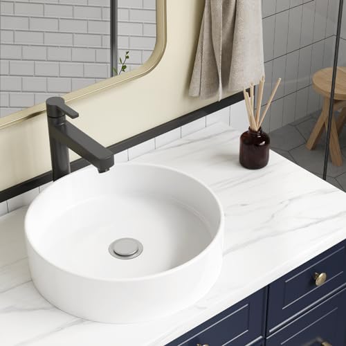 GAOMON Vessel Sink Round, 18"x18" Bathroom Sink White Ceramic Lavatory Vanity Above Counter Vessel Sink Art Basin - white