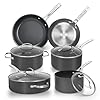 Hard anodized nonstick cookware sets 10 piece with stainless steel handle pots and pans set non stick kitchen induction cooking sets dishwasher safe oven safe essential  urban country home decor