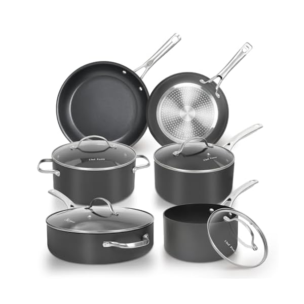 Hard anodized nonstick cookware sets 10 piece with stainless steel handle pots and pans set non stick kitchen induction cooking sets dishwasher safe oven safe essential  urban country home decor