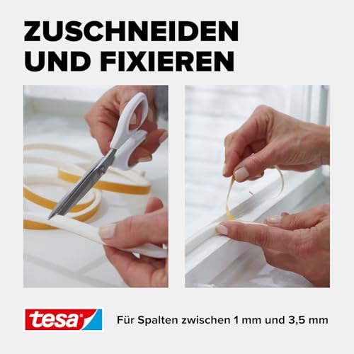 tesa INSULATION Dichtungsband S - PE-Schaumstoffdichtung zum Isolieren von Spalten im Haushalt, selbstklebend - Weiß - 6 m x 9 mm x 4 mm