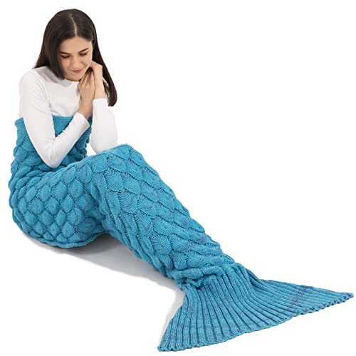 MEIJO Couverture de sirène avec motif d'échelle de poisson - Couette, sac de couchage - Pour femme et fille - Pour cadeau d'anniversaire de Noël - 200 x 90 cm (bleu) Cover