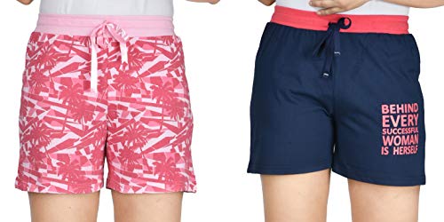 Image of Club A9 Women's Regular Fit Cotton Printed Shorts (Multicolor,M) (Pack of 2) (WSCOMRIB2 2010 M)