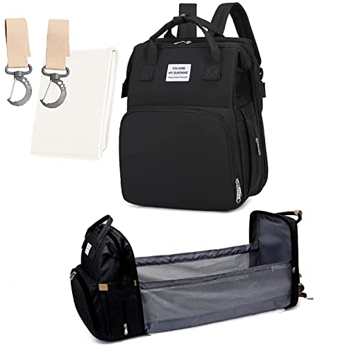 Image of 3 in 1 Diaper Bag Backpack with Changing Station Multifunctional Travel Waterproof Mummy Bag Large Capacity Diaper Bags for Boy Girl(Black)