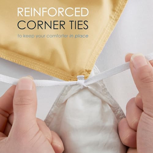 Image of Hearth & Harbor Camel Gold Duvet Cover with Fitted Sheet Queen Size | 4 Piece Soft Double Brushed Bedding Set, Button Closure, 1 Duvet Cover 90x90 Inches, 1 Fitted Sheet, 2 Pillow Shams