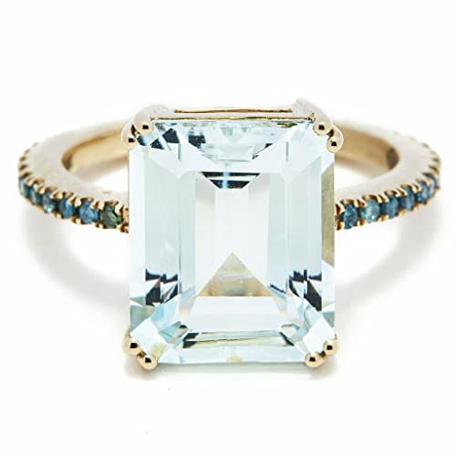 BeBold 2ct Emerald Cut Blue Created Aquamarine Engagement Ring for Women Solitaire Yellow Gold Plated