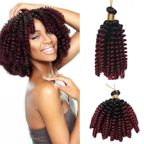 S-noilite Jamaican Bounce Crochet Hair 15 cm, Jumpy Wand Curls Court Pré-Bouclé Tresses Bouclées Extension de Cheveux Synthétique, 3 paquet 180 g,Noir à...