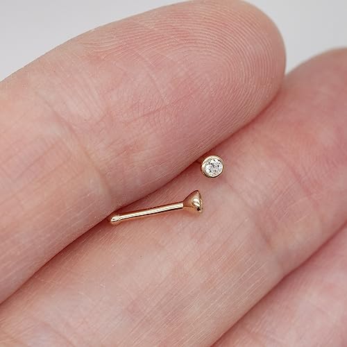 Designfy 14k Gold Nose Rings, 20g Nose Stud, CZ Nose Piercings for Women & Men, Yellow Gold Nose Ring Stud, Hypoallergenic Piercing Jewelry by Designfy - Used condition - Image 5