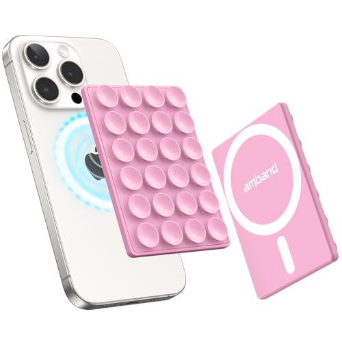 amBand Airplane Travel Essentials Phone Holder, Anti-Slip Magnetic Suction Cup Phone Mount for iPhone Fits Magsafe Attachment, Influencer/Sharer/Content Creator Must Haves for Selfie/Video, Peony Pink