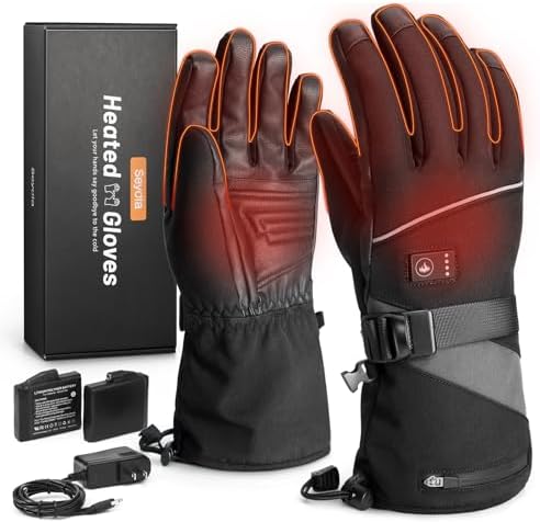 Heated Gloves for Men Women, Electric Waterproof & Windproof Rechargeable Battery Winter Motorcycle Warm Gloves with Touchscreen for Hunting Cycling Skiing Hiking Camping Working (Large)