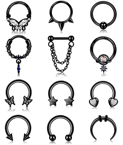 FIBO STEEL 16G Septum Ring for Women Dangle Septum Jewelry Hinged Nose Rings Surgical Steel Star Heart Horseshoe Daith Tragus Helix Cartilage Hoop Earrings Septum Piercing Jewerly