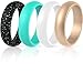 ThunderFit Silicone Rings Wedding Bands for Women 4 Pack (Rose Gold, White, Teal, Black with Teal Glitter, 5.5-6 (16.5mm))