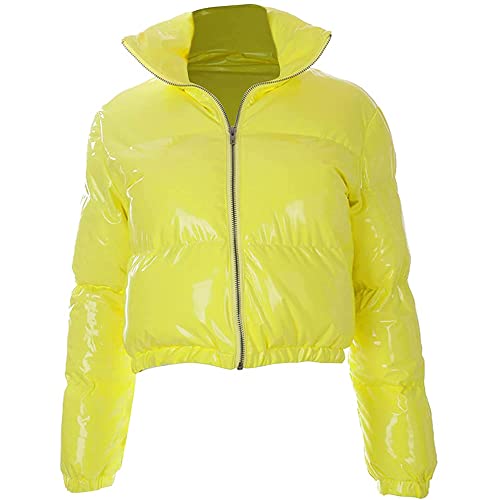 Chaqueta acolchada recortada para mujer PU de cuero brillante Bread algodón chaqueta Cover
