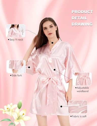 Image of MORFORU Women Bride Bridesmaid Silky Satin Kimono Robe Solid Color Sleepwear for Wedding Party Getting Ready, Short