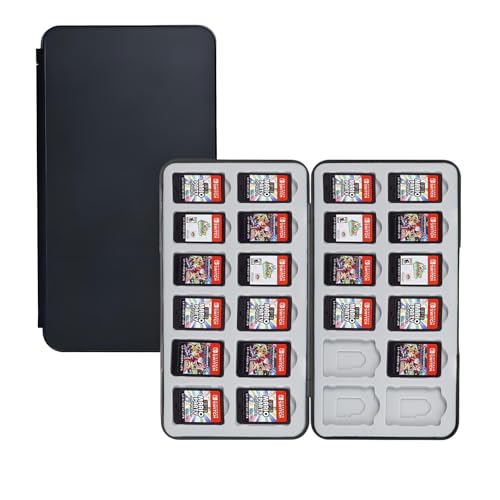 CALLYSONIC Spiele Aufbewahrung für Switch, Spiele Aufbewahrungsbox Schwarz, Tragbar Speicherkartenhalter mit 24 Game Card Slots für Switch OLED & Lite (schwarz)