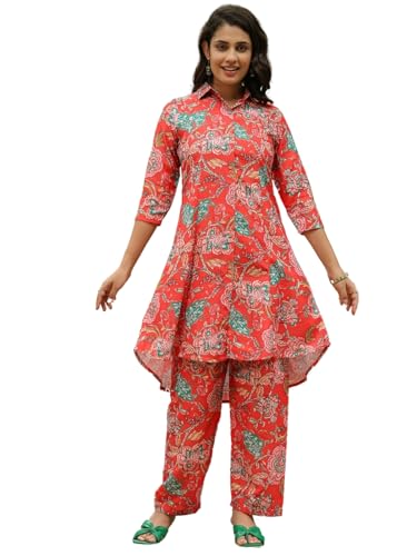Image of LERIYA FASHION Anarkali Kurta-Set for Women - Viscose Rayon Printed Kurta & Straight Pant | 3 /4 Sleeve Trendy Summer Travel Outfit | Festive Indian Traditional Outfit for Functions & Puja | Picnic | Vacation Wear