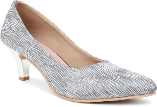 Image of Action Women's Suede Stiletto Pumps| Silver Textured Pattern| Gold Heel| Evening Antique
