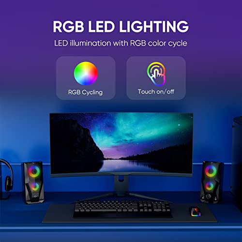 Pc Gaming Speakers For Desktop, 2.0 Stereo Rgb Computer Speakers With Touch On/Off Lights, Rotate Volume Control & Headphone & Microphone Jacks For Desktop Laptop Monitor, Usb Powered &3.5Mm Aux-In #TOP2