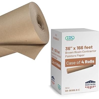 Brown Rosin Masking Paper 36" x 166', Pack of 4 – 66 lb Thickness Floor Covering for Painting – Paint Masking Paper for Construction – Paint Floor Protector - Contractors Paper Roll by IDL Packaging