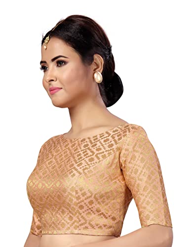 Image of Studio Shringaar Women's Readymade Brocade Elbow Length Sleeves Saree Blouse