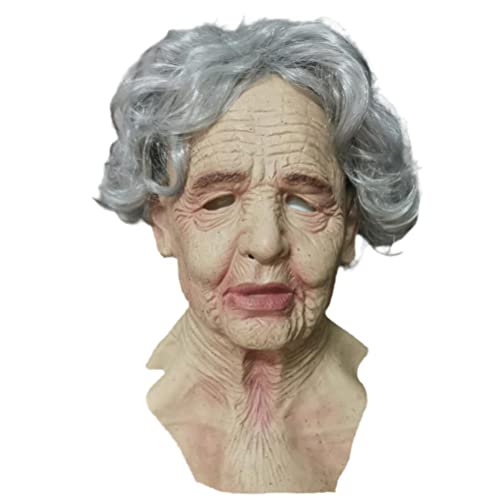 HAOHIZE Old Man Women Masks Face Mask Scary Mask Wrinkle Face Grandpa Mask Halloween Costume Props(2)