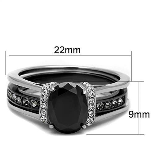 Marimor Jewelry Her and His Black Cubic Zirconia Stainless Steel Wedding Engagement Ring and Titanium Band Set4