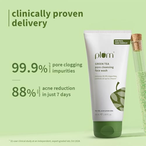Image of Plum Green Tea Pore Cleansing Face Wash for Oily, Acne Prone, Dry & Combination Skin | with Glycolic Acid | Fight Pimples & Control Excess Oil | Gentle Exfoliating & Non-Drying | Women & Men | 50ml (Pack of 2)