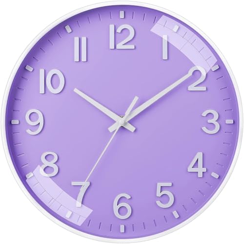 Image of Rylan Plastic Digital Wall Clock 12 inch Silent Quartz Decorative Non-Ticking Classic Clock Battery Operated Round Easy to Read for Room /Home /Kitchen /Bedroom /Office /School (Light Purple)'