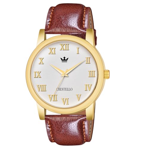 Image of CRESTELLO Brown /Black /Green Faux Leather Strap Analog Wrist Watch for Men | 1 Year Warranty* | CR-GLD252