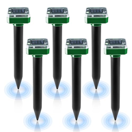6 Stück Solar Maulwurf Vertreiber, Ultrasonic Solar Maulwurfschreck, Maulwurfbekämpfung, Wühlmausschreck, Mole Repellent, Schädlingsbekämpfung mit IP65 für Den Rasen Garten