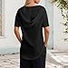 Womens V Neck T Shirts Short Sleeve Casual Loose Fit Tops Summer Drawstring Solid Color Tunic Blouse Tee Black