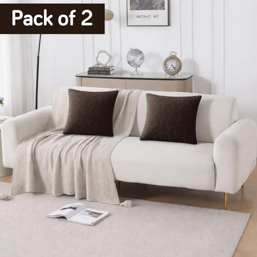 Image of HOKIPO 100% Leakproof Quilted Cushion Cover for Sofa 16x16 Inches, Set of 2, Espresso Brown (AR-6280-DBR*2)
