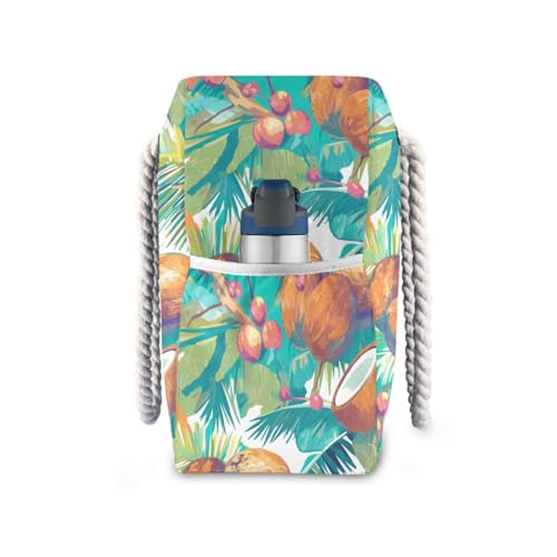 Tropical Summer Coconuts Sturdy Zipper Tote Bag with side pocketes Tote Bag Travel for Travel Gym Vacation3