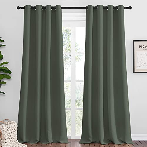 NICETOWN Dark Mallard Blackout Draperies Curtains - Pair of Grommet Top Thermal Insulated Blackout Decorative Curtains for Thanksgiving Day & Christmas Decor(55 inches Wide by 96 inches Long