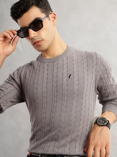 Image of Thomas Scott Men's | Regular Fit | Long Sleeves | Round Neck | Self Design | 100% Cotton | Knitted | Pullover | Sweater
