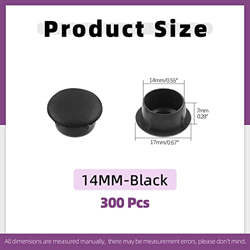 Image of Swpeet 300Pcs 1 /2 inch - 14mm Black Plastic Hole Plugs Assortment Kit, Flush Type Snap-in Locking Hole Tube Panel Plugs