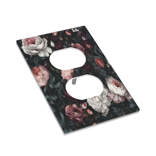 Decorative Outlet Covers Rustic Big Pink Flowers White Peony Floral 1 Gang Duplex Light Switch Cover Plate Wall Plates for Electrical Outlets Switchplate Faceplate