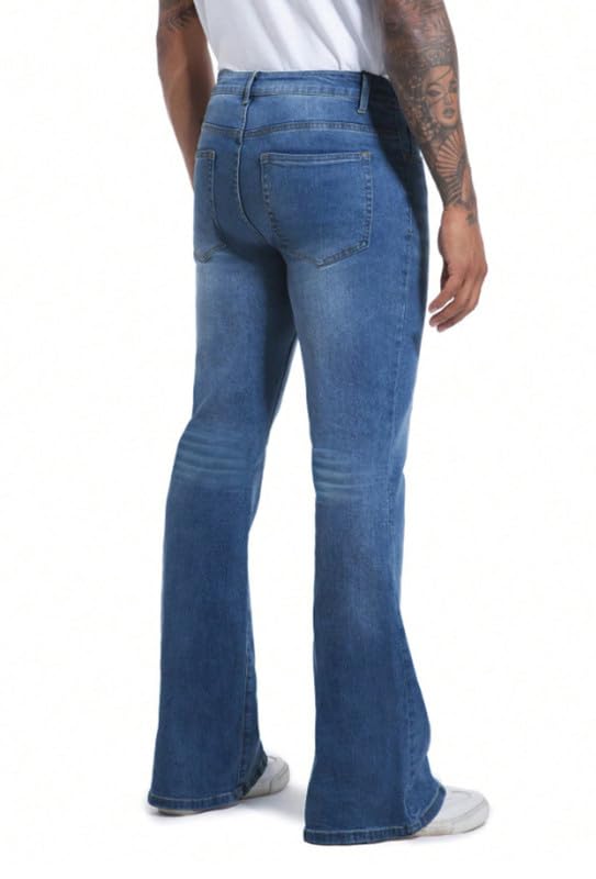 Image of Ben Martin Men's Bootcut Bell Bottom Jeans || Flared Denim Jean for Men || Stretchable Mid Rise Cotton Pants || Retro Style Casual Wear Bootcut' Denim' Jeans;
