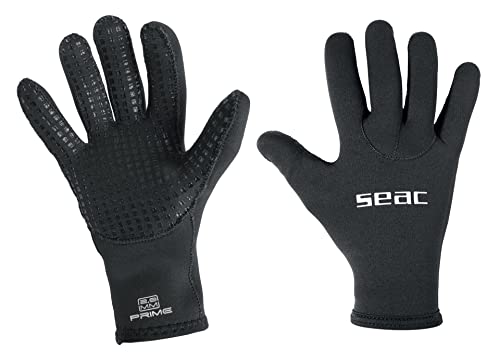 SEAC Prime Guantes de Buceo de Neopreno de 2 mm, Forro de Nailon, Palma Antideslizante, Unisex-Adult, Negro, M