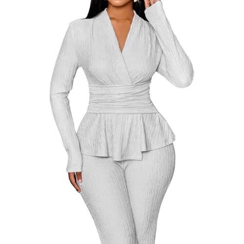 TOPSRANI Womens Bodycon Lounge Sets 2 Piece Outfits Casual Sweatsuits Tracksuit V-Neck Long Sleeve Cute Pants Sets - Image 5