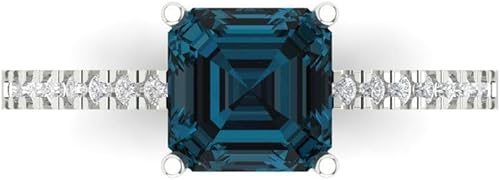 Clara Pucci Anillo de aniversario de 1,6 quilates con diseño de topacio azul real natural de corte cojín para boda de boda art déco, oro blanco de