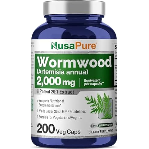 NusaPure Wormwood Capsules 2000mg | Artemisia Annua Herb | 200 Count | Non-GMO & Vegan Supplement Cover