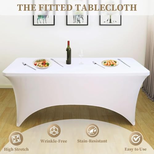 Nappe lavable et infroissable en polyester spandex blanc pour table rectangulaire 4FT