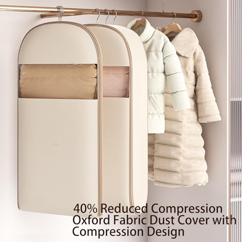 2025 Space Saving Hanging Garment Bag with Self Compression Zipper - Garment Bags for Hanging Clothes, Dustproof, Wrinkle-Free Storage Solution, Great for Closet, Wardrobe & Travel (White, XL)3