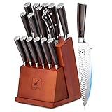 Japanese Knife Set, imarku 16-Pieces Hammered Kitchen Knife Set with Block, German HC Stainless...
