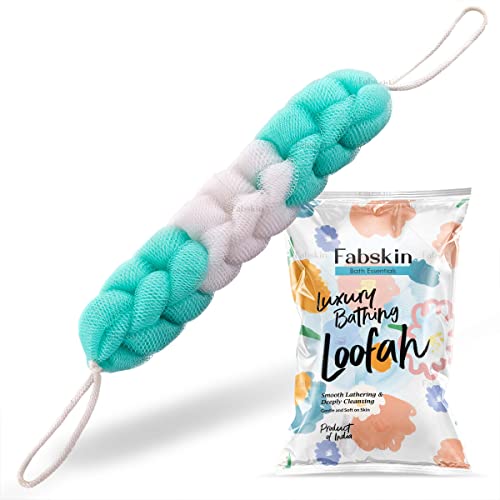 Fabskin Luxury Back Scrubber Loofah Belt for Bathing For Men and Women – Strechable 9 Knots Bath Sponge (AQUA GREEN)