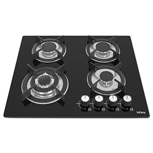 Gaskochfeld 4 Flammig, IsEasy Gaskochfeld Glas mit Automatischer...