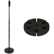 Gator Frameworks Round Base Mic Stand with 6-mic Microphone Holder | Includes Adjustable Microphone Stand, Multi Mic Holder | Fits 6 Wired or Wireless Mics | Black