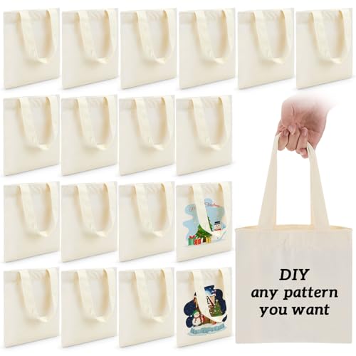 Amylove 48 Pcs Mini Tote Bag Sublimation Blank Canvas Tote Bags Reusable Grocery Luggage DIY Sack Goody for Party Even (10 x 10 Inch,Natural Color)