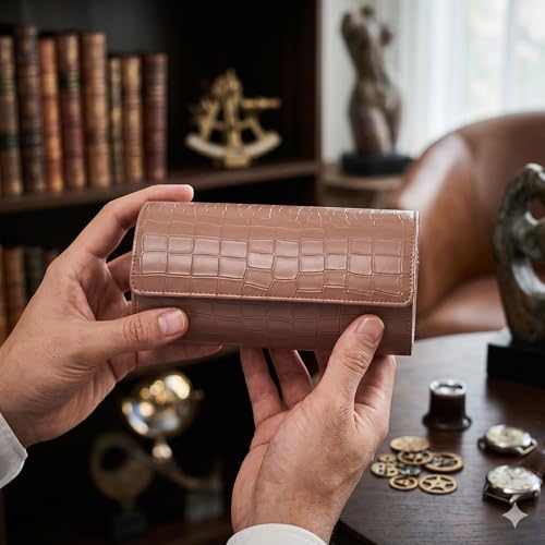 Image of essart Luxury Watch Storage Case - Premium Leather Organizer Box for Exclusive Timepieces, Elegant Display & Protection for Collectors (WR-1013-Croco-Tan)