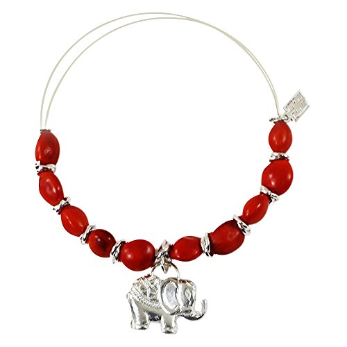 Image of Silver Elephant Charm Adjustable Bangle Bracelet for Women- inch Symbol Good Luck, Prosperity & Happiness w /Meaningful Good Luck Seed Beads - Handmade Jewelry | Great Gifts for Mom, Daughter, Sister,
